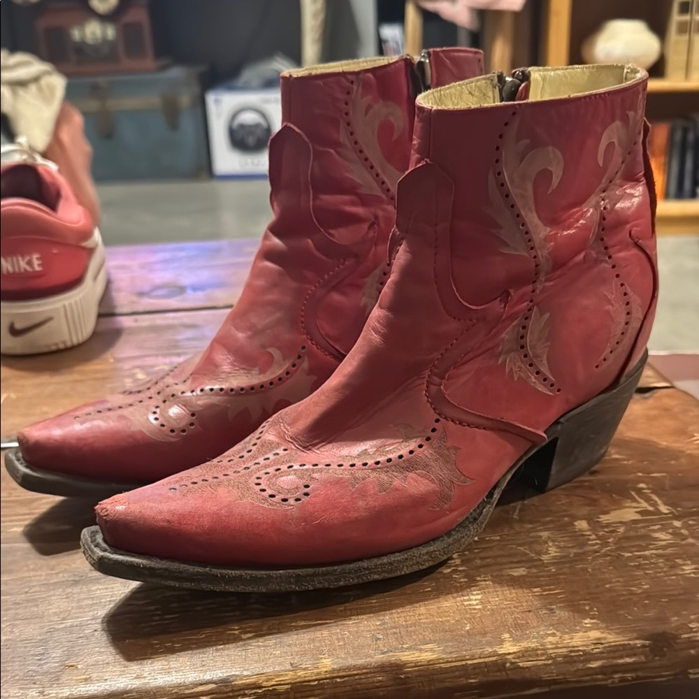 Corral Red Ankle Booties with Western Detailing